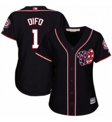 Womens Majestic Washington Nationals 1 Wilmer Difo Replica Navy Blue Alternate 2 Cool Base MLB Jersey 