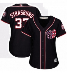 Womens Majestic Washington Nationals 37 Stephen Strasburg Replica Navy Blue Alternate 2 Cool Base MLB Jersey