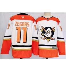 Men Anaheim Ducks 11 Trevor Zegras White Orange 2024 25 Stitched Jersey