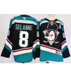 Men Anaheim Ducks 8 Teemu Selanne Black Teal 2024 25 Stitched Jersey