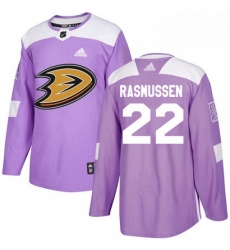 Mens Adidas Anaheim Ducks 22 Dennis Rasmussen Authentic Purple Fights Cancer Practice NHL Jersey 