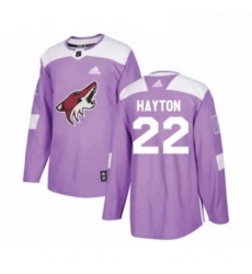 Youth Adidas Arizona Coyotes 22 Barrett Hayton Authentic Purple Fights Cancer Practice NHL Jerse