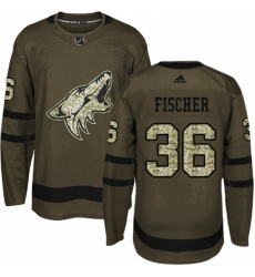 Youth Adidas Arizona Coyotes 36 Christian Fischer Authentic Green Salute to Service NHL Jersey 