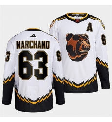 Men Boston Bruins 63 Brad Marchand White 2022 Reverse Retro Stitched Jersey