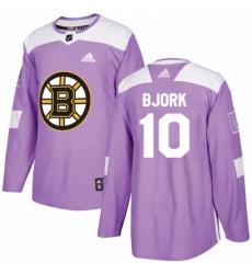 Youth Adidas Boston Bruins 10 Anders Bjork Authentic Purple Fights Cancer Practice NHL Jersey 