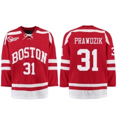 Boston University Terriers BU 31 Max Prawdzik Red Stitched Hockey Jersey