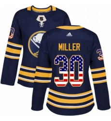 Womens Adidas Buffalo Sabres 30 Ryan Miller Authentic Navy Blue USA Flag Fashion NHL Jersey 