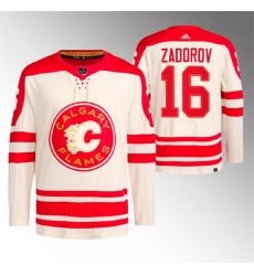 Men Calgary Flames 17 Nikita Zadorov 2023 Cream Heritage Classic Primegreen Stitched Jersey