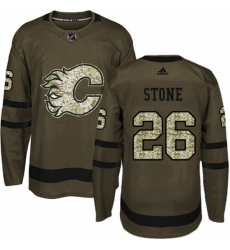 Mens Adidas Calgary Flames 26 Michael Stone Authentic Green Salute to Service NHL Jersey 