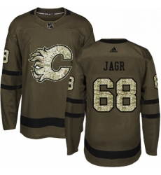 Mens Adidas Calgary Flames 68 Jaromir Jagr Authentic Green Salute to Service NHL Jersey 