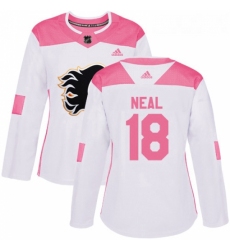 Womens Adidas Calgary Flames 18 James Neal White Pink Authentic Fashion Stitched NHL Jersey 