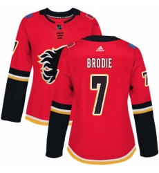 Womens Adidas Calgary Flames 7 TJ Brodie Authentic Red Home NHL Jersey 