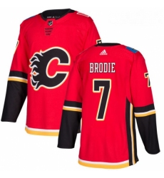 Youth Adidas Calgary Flames 7 TJ Brodie Authentic Red Home NHL Jersey 