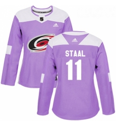 Womens Adidas Carolina Hurricanes 11 Jordan Staal Authentic Purple Fights Cancer Practice NHL Jersey 