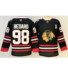 Men Chicago Blackhawks 98 Connor Bedard Black Stitched Hockey Jersey