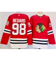 Men Chicago Blackhawks 98 Connor Bedard Red Stitched Hockey Jersey