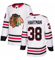 Mens Adidas Chicago Blackhawks 38 Ryan Hartman Authentic White Away NHL Jersey 