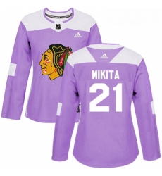 Womens Adidas Chicago Blackhawks 21 Stan Mikita Authentic Purple Fights Cancer Practice NHL Jersey 