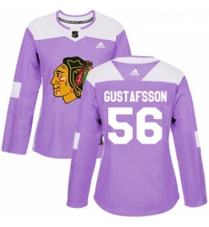 Womens Adidas Chicago Blackhawks 56 Erik Gustafsson Authentic Purple Fights Cancer Practice NHL Jersey 