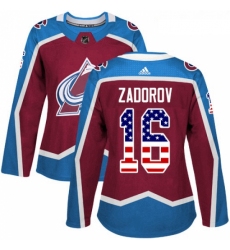 Womens Adidas Colorado Avalanche 16 Nikita Zadorov Authentic Burgundy Red USA Flag Fashion NHL Jersey 