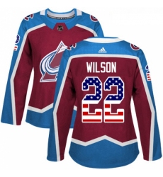 Womens Adidas Colorado Avalanche 22 Colin Wilson Authentic Burgundy Red USA Flag Fashion NHL Jersey 