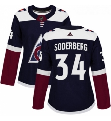 Womens Adidas Colorado Avalanche 34 Carl Soderberg Authentic Navy Blue Alternate NHL Jersey 