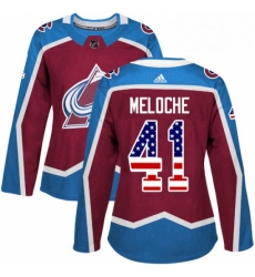 Womens Adidas Colorado Avalanche 41 Nicolas Meloche Authentic Burgundy Red USA Flag Fashion NHL Jersey 