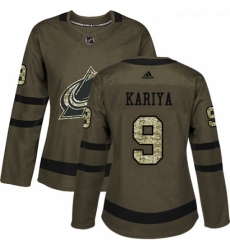 Womens Adidas Colorado Avalanche 9 Paul Kariya Authentic Green Salute to Service NHL Jersey 