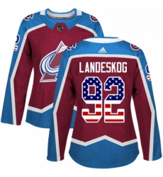 Womens Adidas Colorado Avalanche 92 Gabriel Landeskog Authentic Burgundy Red USA Flag Fashion NHL Jersey 