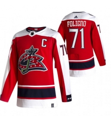 Men Columbus Blue Jackets 71 Nick Foligno Red Adidas 2020 21 Reverse Retro Alternate NHL Jersey