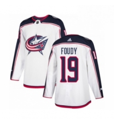 Mens Adidas Columbus Blue Jackets 19 Liam Foudy Authentic White Away NHL Jersey 