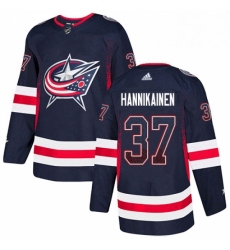 Mens Adidas Columbus Blue Jackets 37 Markus Hannikainen Authentic Navy Blue Drift Fashion NHL Jersey 