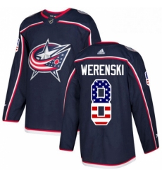 Mens Adidas Columbus Blue Jackets 8 Zach Werenski Authentic Navy Blue USA Flag Fashion NHL Jersey 