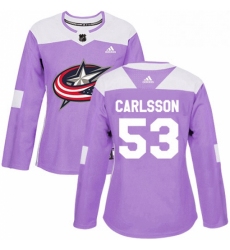 Womens Adidas Columbus Blue Jackets 53 Gabriel Carlsson Authentic Purple Fights Cancer Practice NHL Jersey 