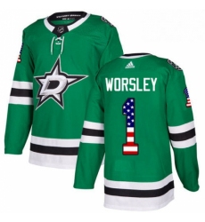 Mens Adidas Dallas Stars 1 Gump Worsley Authentic Green USA Flag Fashion NHL Jersey 