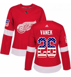 Womens Adidas Detroit Red Wings 26 Thomas Vanek Authentic Red USA Flag Fashion NHL Jersey 