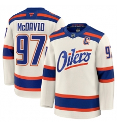 Men Edmonton Oilers 97 Connor McDavid Light Beige Alternate With C Patch Stitched Hockey Jersey