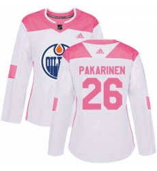 Womens Adidas Edmonton Oilers 26 Iiro Pakarinen Authentic WhitePink Fashion NHL Jersey 