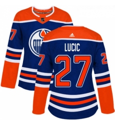 Womens Adidas Edmonton Oilers 27 Milan Lucic Authentic Royal Blue Alternate NHL Jersey 