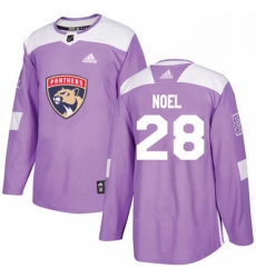 Mens Adidas Florida Panthers 28 Serron Noel Authentic Purple Fights Cancer Practice NHL Jersey 