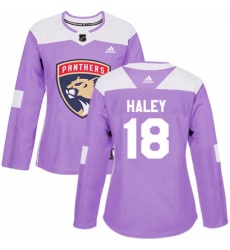 Womens Adidas Florida Panthers 18 Micheal Haley Authentic Purple Fights Cancer Practice NHL Jersey 