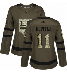 Womens Adidas Los Angeles Kings 11 Anze Kopitar Authentic Green Salute to Service NHL Jersey 