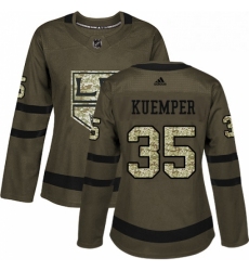 Womens Adidas Los Angeles Kings 35 Darcy Kuemper Authentic Green Salute to Service NHL Jersey 