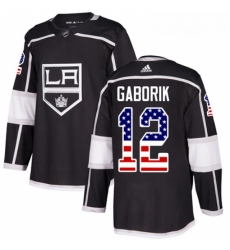 Youth Adidas Los Angeles Kings 12 Marian Gaborik Authentic Black USA Flag Fashion NHL Jersey 