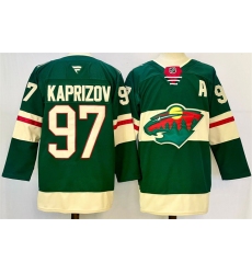 Men Minnesota Wild 97 Kirill Kaprizov Green 2024 25 With Patch Home Stitched Hockey Jersey