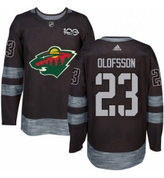 Mens Adidas Minnesota Wild 23 Gustav Olofsson Authentic Black 1917 2017 100th Anniversary NHL Jersey 