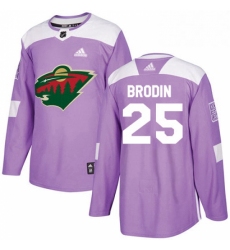 Mens Adidas Minnesota Wild 25 Jonas Brodin Authentic Purple Fights Cancer Practice NHL Jersey 