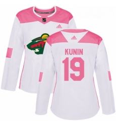 Womens Adidas Minnesota Wild 19 Luke Kunin Authentic WhitePink Fashion NHL Jersey 