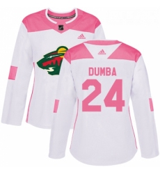 Womens Adidas Minnesota Wild 24 Matt Dumba Authentic WhitePink Fashion NHL Jersey 