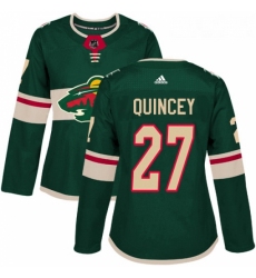 Womens Adidas Minnesota Wild 27 Kyle Quincey Authentic Green Home NHL Jersey 